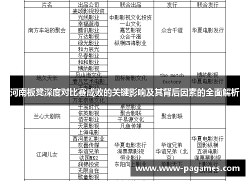 河南板凳深度对比赛成败的关键影响及其背后因素的全面解析